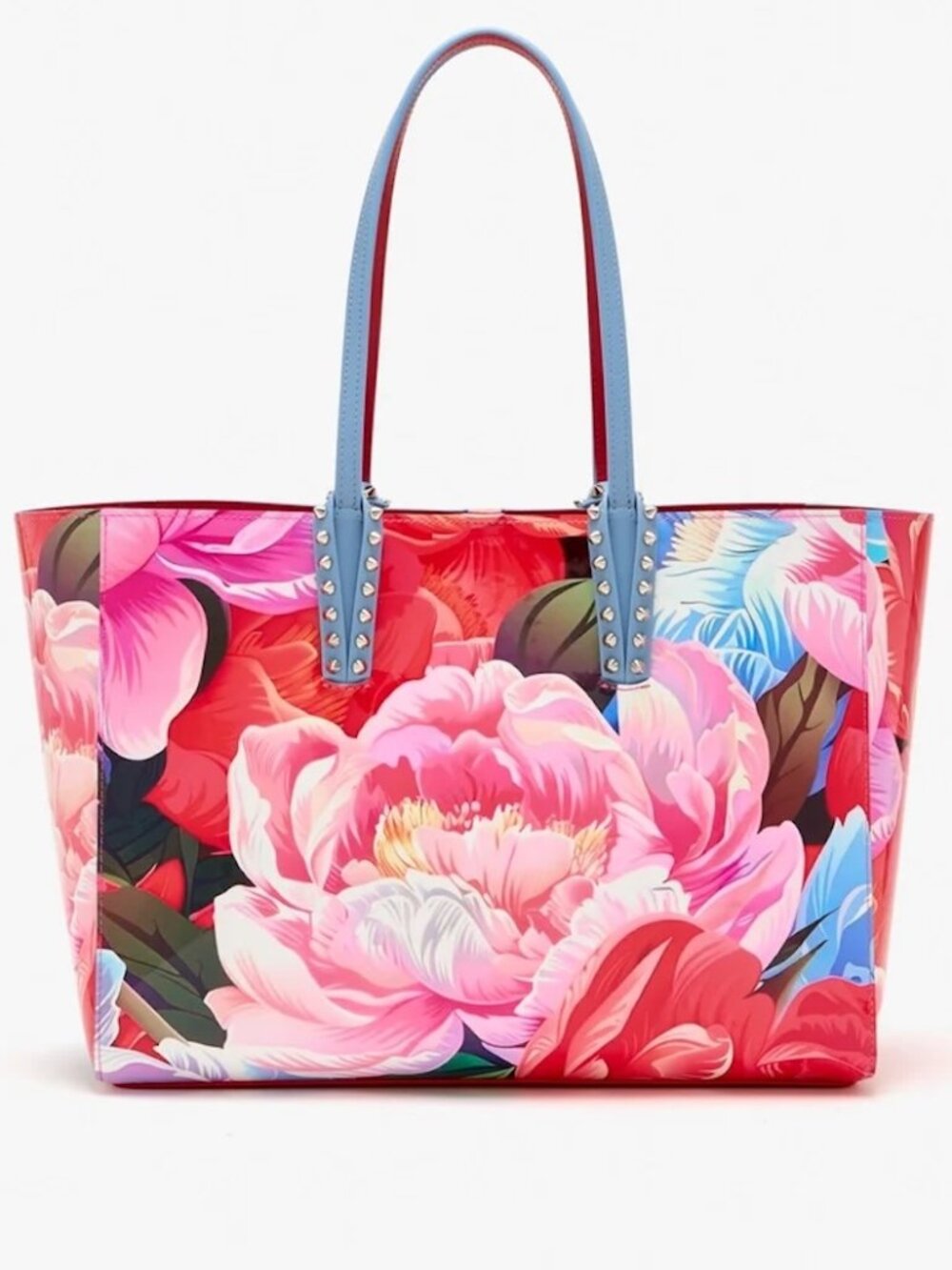 Christian Louboutin CABATA Spiked Studded Peonies Flower Floral Tote Bag